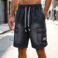 thumbnail image 2 of XIAONU Mens Solid Denim Shorts Elastic Waist Side Pockets Shorts, 2 of 4