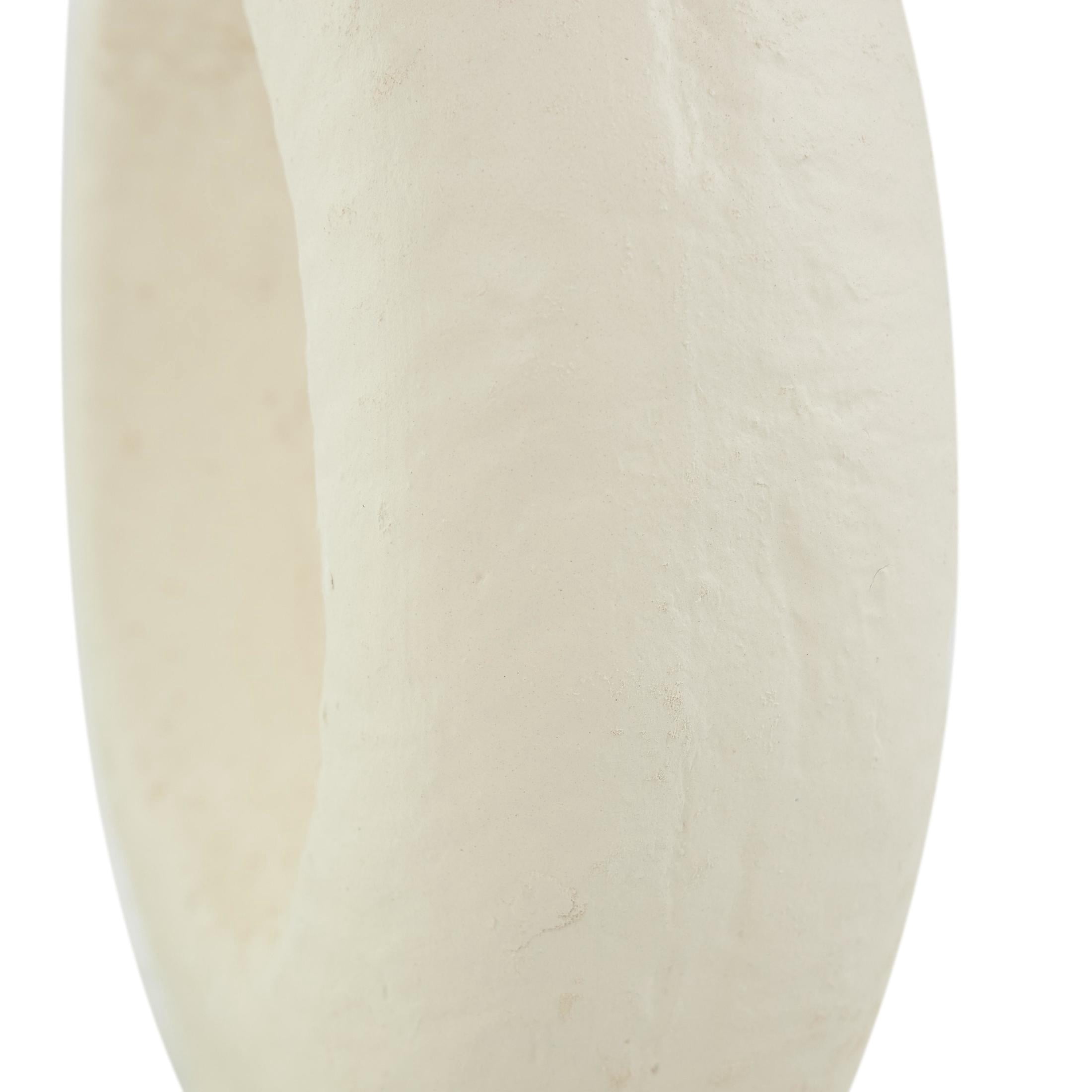 DecMode 12" Abstract Rounded Beige Paper Mache Vase with Double Openings