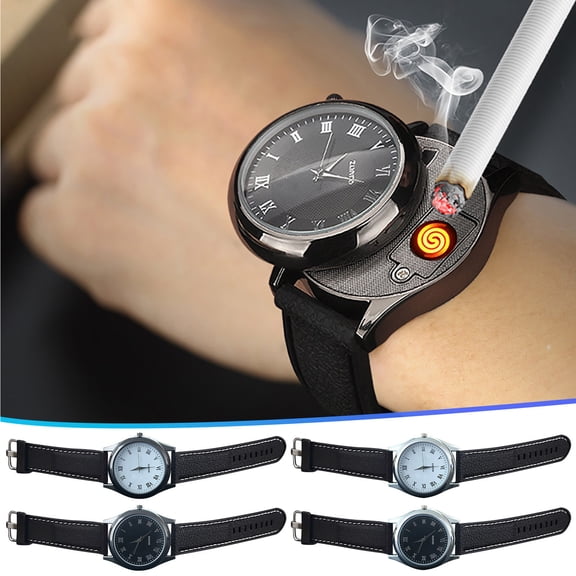 Hometravel Watch Style Windproof USB Lighter, Metal Wristwatch Design Rechargeable Lighter, Electronic Watch Lighter with Charging Function, Portable Flame Device for Personal Use
