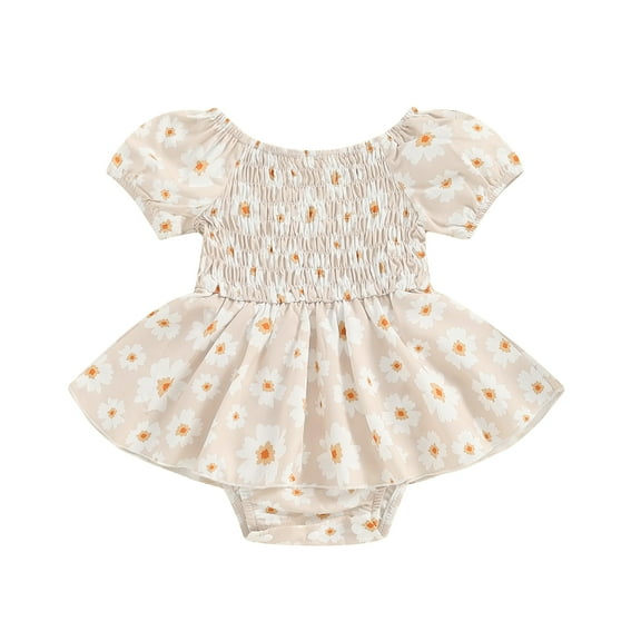 Bagilaanoe Newborn Summer Outfits Baby Girl Rompers Dress Floral Print Short Sleeve Bodysuits 3M 6M 12M 18M Infant Patchwork A-line Dresses