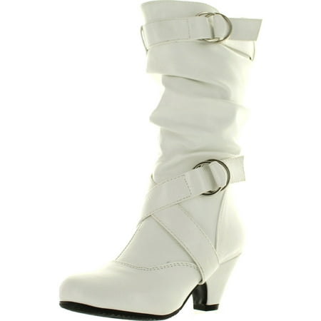 Pauline-39K JR Girls Slouch Buckle High Heel Mid Calf