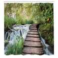 thumbnail image 3 of Ambesonne Nature Shower Curtain, Stream in Green Jungle, 69"Wx84"L, Brown Green White, 3 of 5