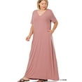 thumbnail image 3 of Zenana Women & Plus Relaxed Fit V-Neck Short Sleeve Full Length Maxi Long Dress w/ Side Pockets, 3 of 4