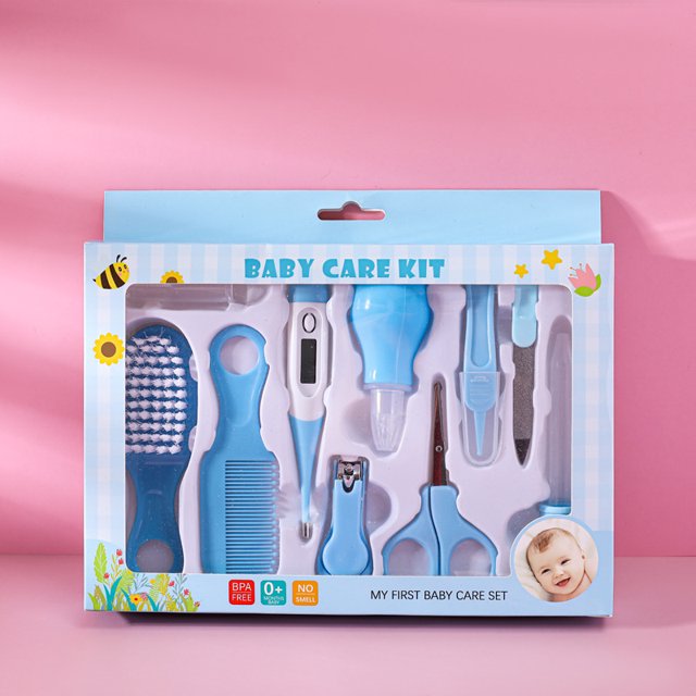Kit de cuidado del bebé, Kit de nacimiento del bebé, Kit de baño para bebés de 10 piezas para bebés, Kit de baño para bebés, Azul, Longitud de la caja 24 cm, Ancho 20 cm, Grosor 3,5 cm