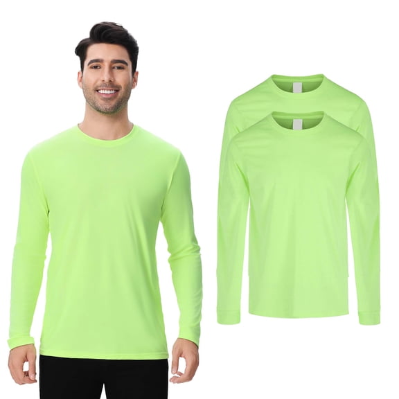 Zfeel Men's Pure Dry Fit Poly Long Sleeve Shirt 2 pack Hi-Vis Moisture-Wicking Safety Neon Green 2XL