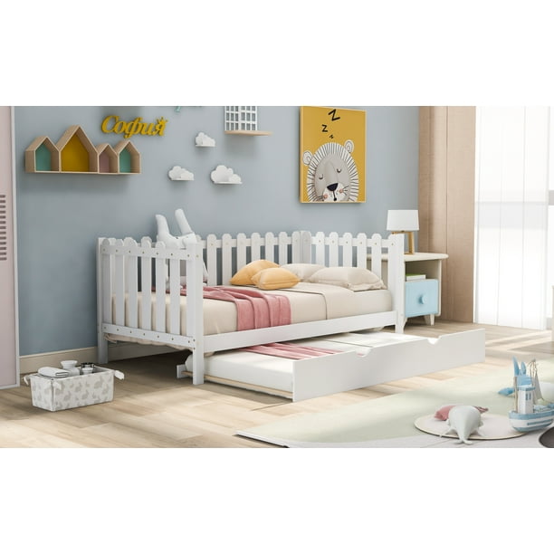 With Trundle Wood Twin Bed Frame, Twin Bed And Trundle Set