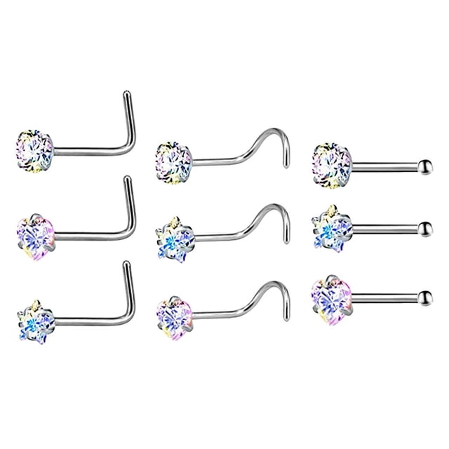 9 piezas de Acero inoxidable Zircon Helix Tragus nariz pendientes s Bar Piercings Multicolor Zulema Anillo perforador de botón nasal