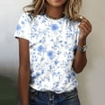 thumbnail image 2 of Pisexur Hauts d'Été pour Femmes, Blouses Habillées Décontractées pour Femmes, Hauts à la Mode pour Femmes, Chandail Décontracté Imprimé à Manches Courtes Col Rond, Grandes Tailles pour Femmes Multicolore, 5TG, 2 of 5