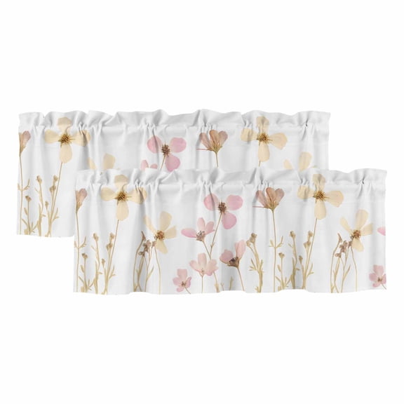 2 Pack Pink Beige Flowers Valance for Window Spring Floral Kitchen Valance Rod Pocket Short Curtain Topper Decorative Window Treatment for Living Room Bedroom 42"x18"