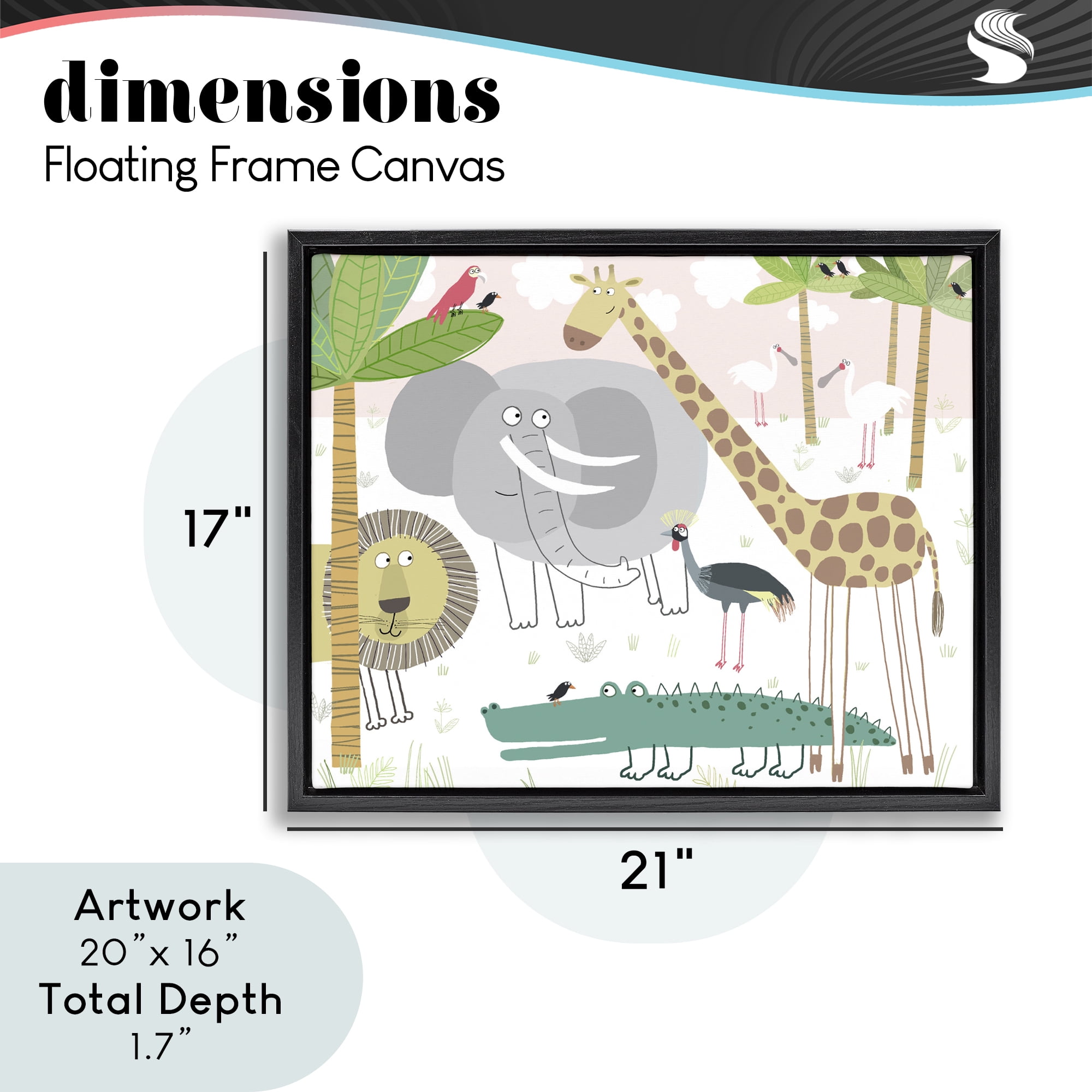 Stupell Industries Safari Animals Out and About Black Framed Floater Canvas Wall Art, design by Carla Daly