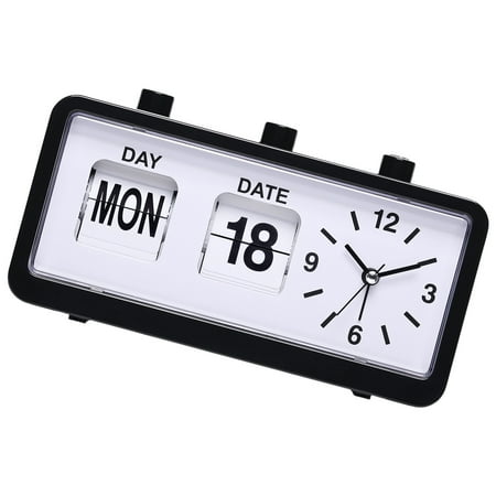 Classical Retro Mechanical Alarm Clock with Manual Flipped Calendar Date Day Time Display for Living Room or Office