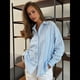 thumbnail image 4 of Camisas de Mujer con Botones, Blusas Clásicas A Rayas de Larga con Cuello y Bolsillo para Oficina Azul XL, 4 of 7
