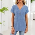 thumbnail image 6 of PNTUTB Women's Casual Solid Color Ribbed V Neck Button Front Loose Comfortable Short Sleeve T Shirts, 6 of 6