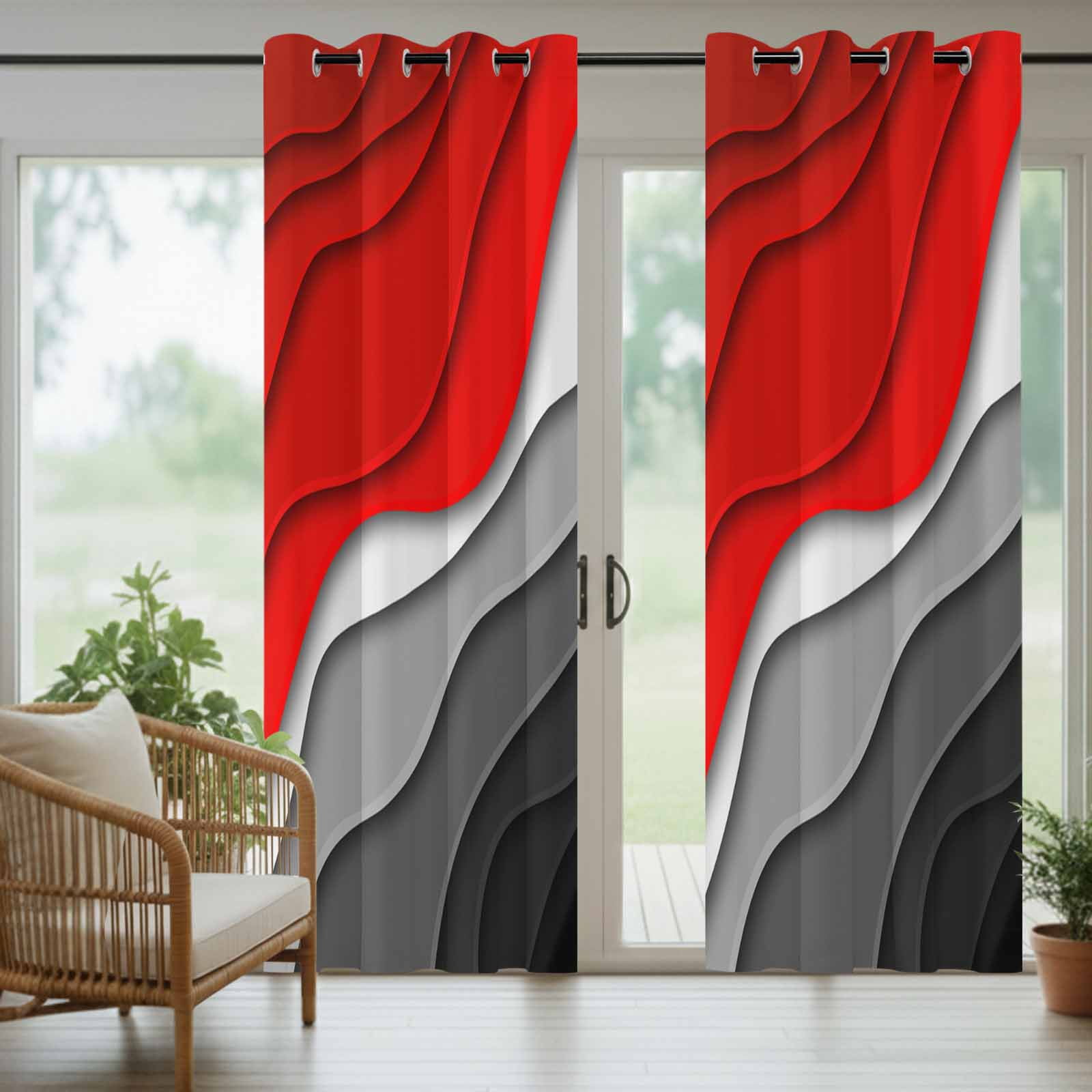 Red Black Ombre Outdoor Curtains for Patio Waterproof,Windproof Privacy Curtains with Weighted Bottom,Modern Geometric Abstract Aesthetics Cream Outside Drapes for Picnic Garage Yard 54"x108" 1 Panel