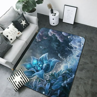 80*58in Soft Indoor Outdoor Rug Glowing Winter Petals Washable Light Rugs for Living Room decoration Non - Slip Floor Carpet Bedroom Area Rug