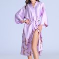 thumbnail image 2 of Defitshape Women's Satin Robe Soft Lightweight Printed Short Kimono Summer Midi Short Sleeve V Neck Belted Knee Length Wedding Bridal Bathrobe Purple Large, 2 of 4