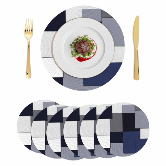 Round Placemats Navy Blue Nautical Geometric 15 inch Set of 6 Table Mats for Dining Table Patchwork Art Heat Resistant Non-Slip Kitchen & Home Decorative Place Mat Set
