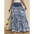 thumbnail image 3 of Color 4 Women Blue And White Paisley Printed Boho Tiered Maxi Skirt With Smocked Waist, 3 of 5
