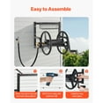 thumbnail image 6 of KFFKFF Wall-Mounted Garden Hose Reel, Fits 125 ft 5/8-inch Hose, Durable Water Hose Organizer, Outdoor Manual Reel with Brass Connector and Storage Basket for Lawn, Garden, 6 of 9