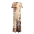 thumbnail image 4 of Ovzne Robes pour Femmes Robe d'Été Robe Unie Ample Décontractée Mode Manches Longues Robe à Col Manches Longues Robe de Vacances Manches Longues Imprimée Liquidation, 4 of 6
