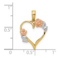 thumbnail image 2 of 14k Yellow Gold and Rhodium Polished Flowers With Leaves Pendant Necklace 22x16mm Wide Pendant for Women, 2 of 2