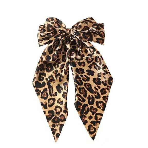 3 PCS Leopard Print Bow Hair Clip - Big Bow with Long Tail - Cheetah Hair Accessory for Women & Girls