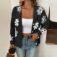 thumbnail image 2 of Women's Floral Sweater Cardigan Flower Printed Button Down V Neck Drop Shoulder Long Sleeve Knit Outerwear Sweaters (L, Black), 2 of 6