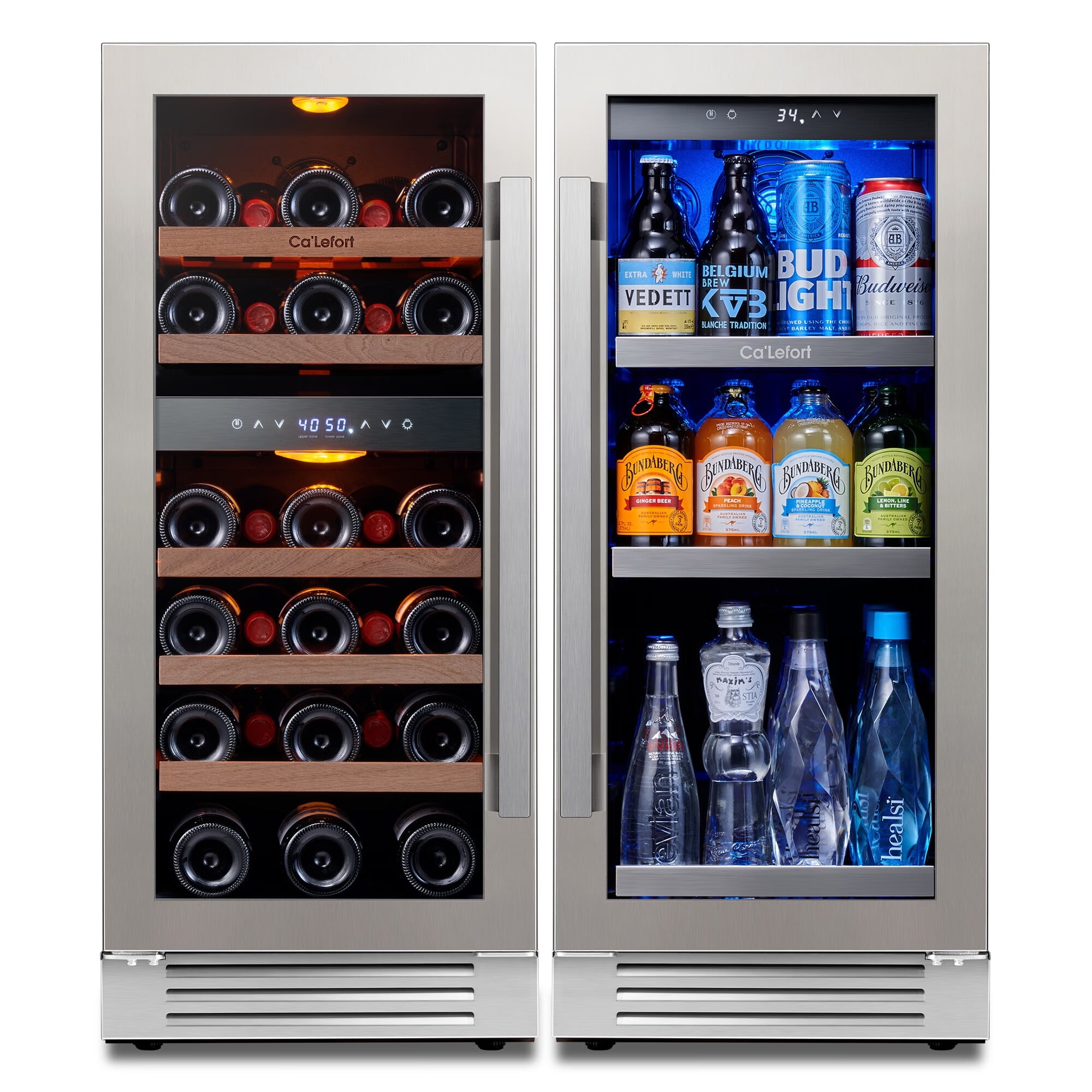 Ca'Lefort 30 Inch Wine Cooler Beverage Refrigerator, Hold 100 Cans and 28 Bottles Dual Zone Wine Fridge Freestanding & Built-in with Stainless Steel Frame for Kitchen Office