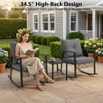 thumbnail image 3 of Decksplore 3-Piece Metal and Rattan Outdoor Bistro Set with Rocking Chairs, Thick Cushions and 2-Tier Side Table, Gray, 3 of 10