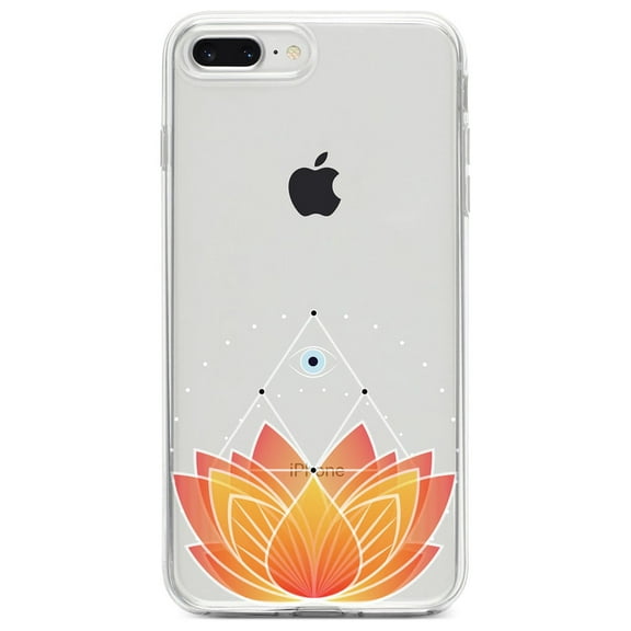 DistinctInk Clear Shockproof Hybrid Case for iPhone 7 PLUS / 8 PLUS (5.5" Screen) - TPU Bumper, Acrylic Back, Tempered Glass Screen Protector - Lotus Flower and Third Eye