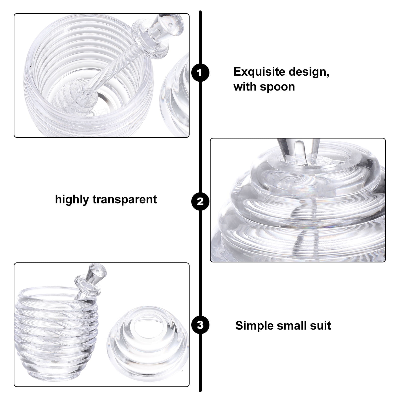 WHAMVOX Set of 2 Acrylic Honey Jars with Lids and Spoons, Juice and Syrup Storage Bottles for Kitchen