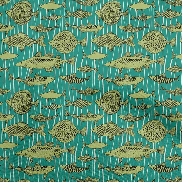 oneOone Georgette Viscose Sarcelle Foncé Vert Tissu Océan Poisson Robe Tissu Tissu Imprimé par la Cour 42 Pouces de Large