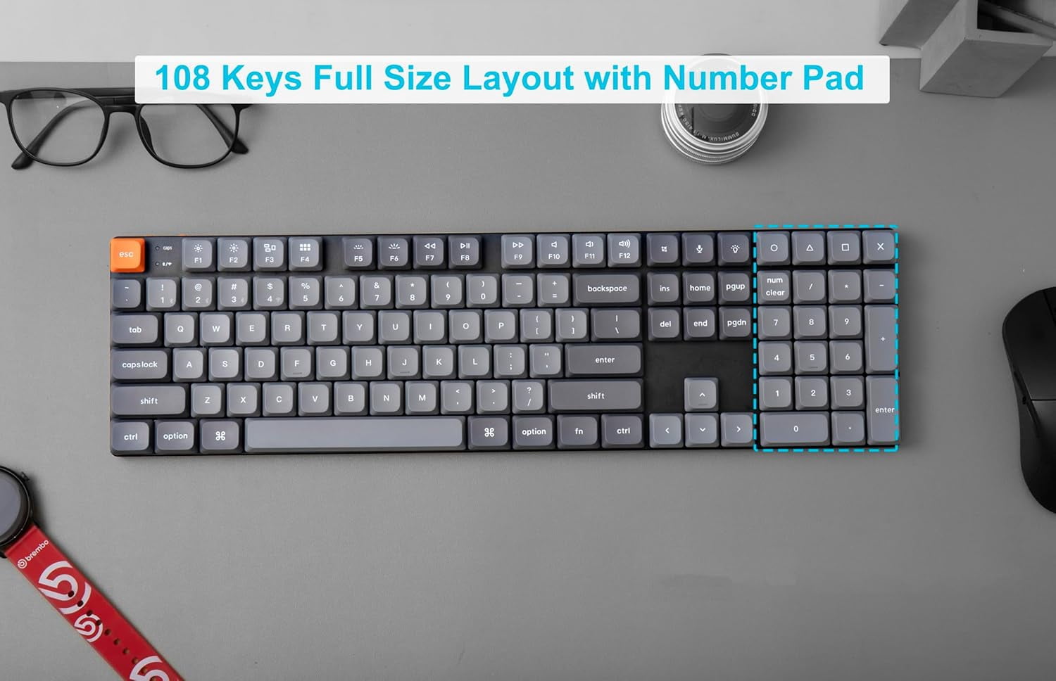 Keychron K5 Max 100% Layout Ultra-Slim Wireless Mechanical Keyboard, QMK Programmable Hot-Swap Bluetooth/2.4 G/Wired with RGB Backlight Low Profile Gateron Brown Switch, PBT Keycaps for Mac Win Linux