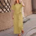 thumbnail image 3 of 2 Piece Outfits for Women Summer Cotton Linen Sets Lounge Solid 3/4 Sleeve Embroidered Top Matching Causal Wide Leg Pants, 5XL, 3 of 7