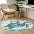 thumbnail image 5 of Teal Sea Turtle Coastal 3.3ft Round Rug, Nautical Summer Beach Starfish Non-Skid Rubber Backing Large Area Rugs - Living Room Bedroom Home Office, Indoor Floor Mat Carpets Washable Rug, 5 of 9
