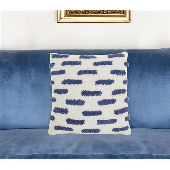 HomeRoots 527791 18 in. Blue & White Geometric Cotton Throw Pillow
