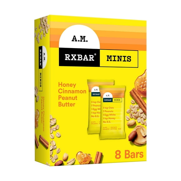 RXBAR A.M. Minis Honey Cinnamon Peanut Butter Chewy Breakfast Bars, Gluten-Free, Ready-to-Eat, 7.3 oz, 8 Count
