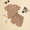 thumbnail image 3 of Boys Summer Outfits Solid Color Short Sleeve T Shirt Tops Shorts Kids 2Pc Set, 3 of 5