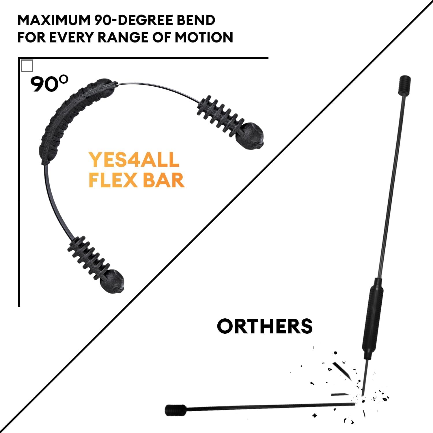 Yes4All Flex Bar, Elastic Fitness Bars with Strong Fiberglass & TPE Material, 2in1 Functional Exercise Bar, 9.5 inch Comfortable Grip, High Frequency Vibration Training, Strengthen Muscles & Burn Fat