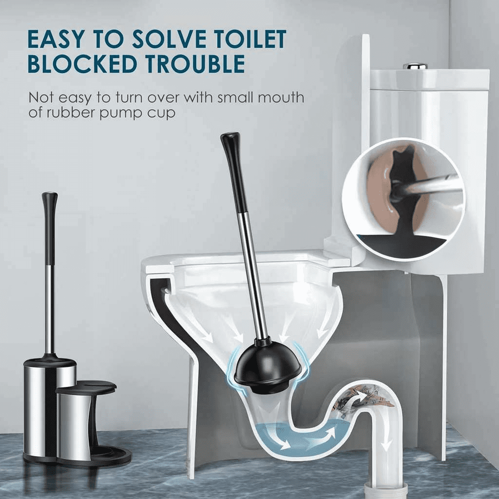 Toilet Plunger and Bowl Brush Set with Covered Stainless Steel Caddy Holder