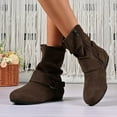 thumbnail image 4 of Viluyesy Womens Slouch Boots, Side Zipper Round Toe Low Heels Fall Winter Western Mid Calf Boots Brown US7, 4 of 9
