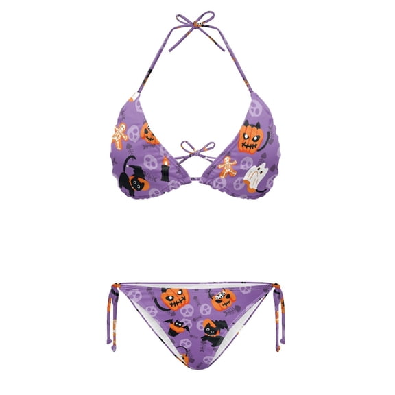 HELLHERO Halloween Motifs Two Piece Bathing Suit Polyester Spandex Stylish Plus Size Design Triangle Swimwear Bikini Swimsuit for Women