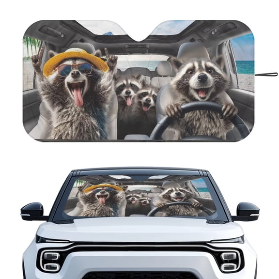XYZCANDO Raccoon Car Windshield Sunshades UV Ray & Heat Block Windshields Shades Foldable Windshield Sunshade Sun Visor Blocks UV Rays Universal Fit for Cars,Sedans & SUVs