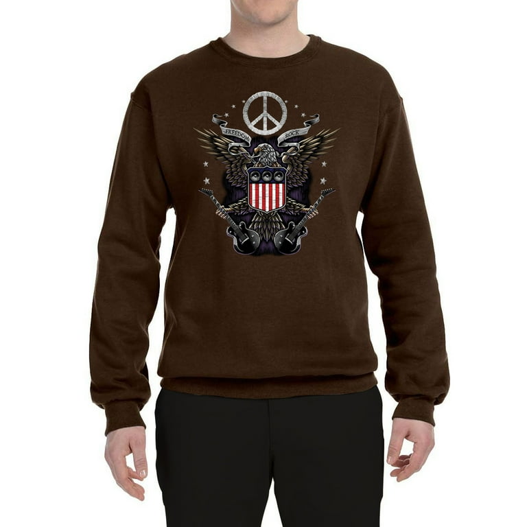Freedom Rock Guitar Peace Eagle Mens Americana American Pride Crewneck Graphic Sweatshirt Brown X Large Walmart