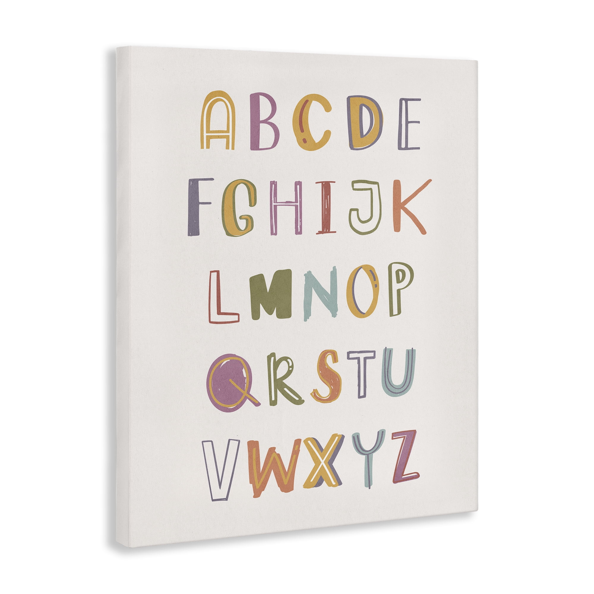 Stupell Industries Soft Doodle Alphabet Education Painting Wrapped Canvas Art Print Wall Art, 16 x 20