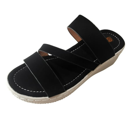 

TAIAOJING Sandals For Women Leather Strap Combination Wedge Platform Sandals