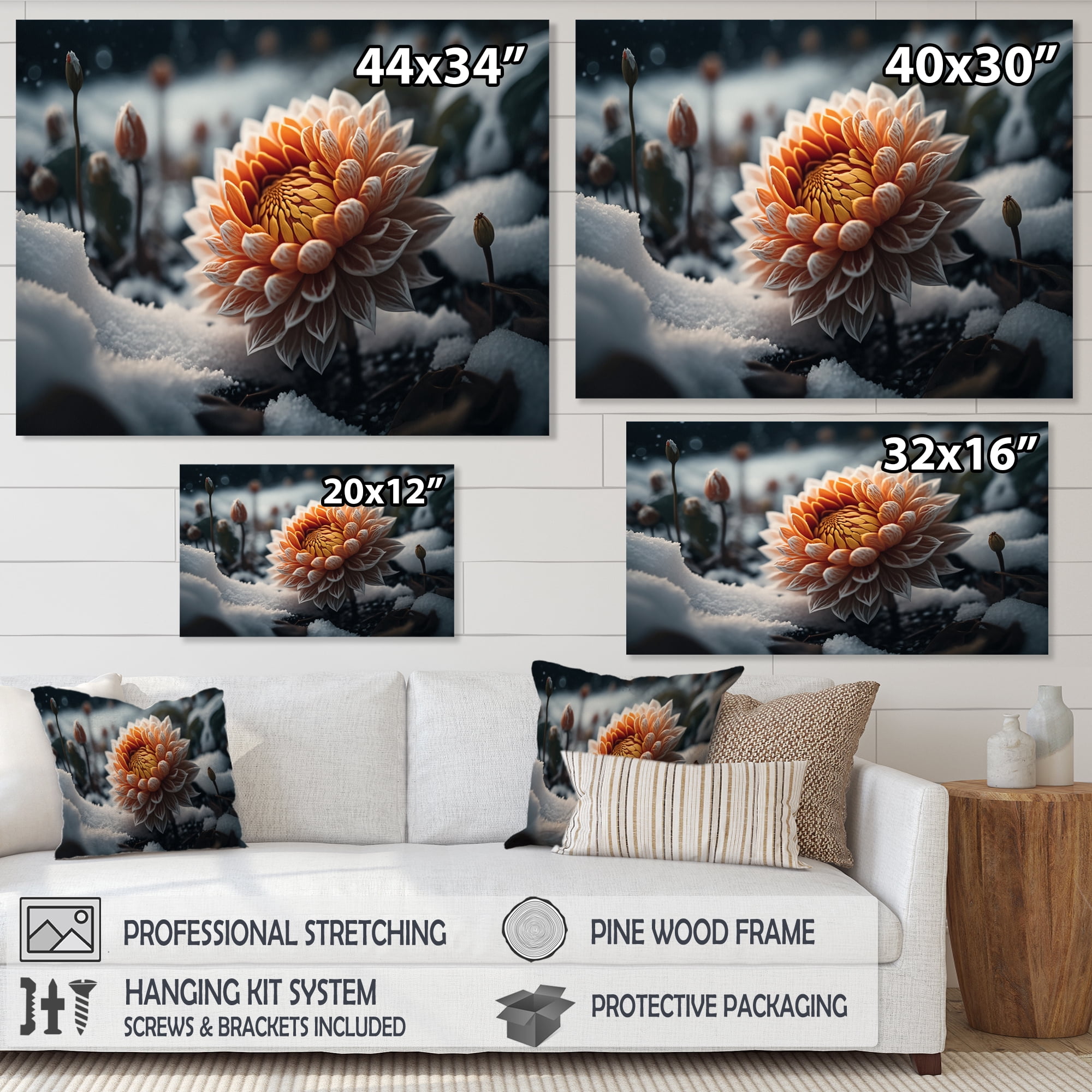 Designart A Blooming Orange Dahlia Flower In Winter III Canvas Wall Art