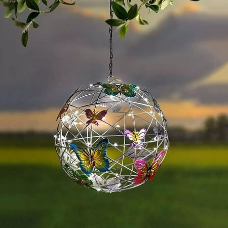 

Solar Lighted Hanging Mesh Orb with Colorful Butterflies Roaming Light Solar Garden Hanging Lighted Ball Garden Pendant Light Decor Outdoor Yard Ornament