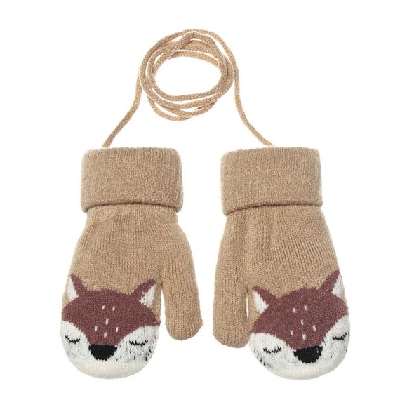 Children Gloves Cartoons For 1-3years Old Girls Boys Little Fox Winter Mittens Double-layer Knitted Wool Plus Velvet Warm Gloves