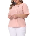 thumbnail image 1 of Blusa de mujer de talla grande Agnes Orinda, de manga corta, cuello redondo, de algodón y lino, camiseta 4X en color rosa, 1 of 6